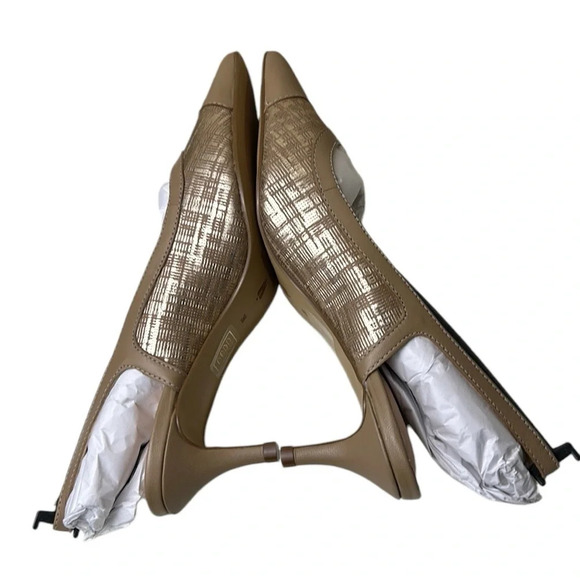 Anthropologie shoes women NEW! Slingback kitten heel Aurora warm taupe gold.7.5 - Picture 8 of 16